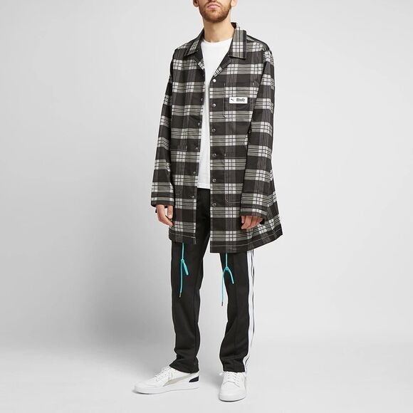 PUMA x RHUDE Plaid Longline Coach Coat Black White Check Turquoise Men's L NWT - Picture 10 of 12